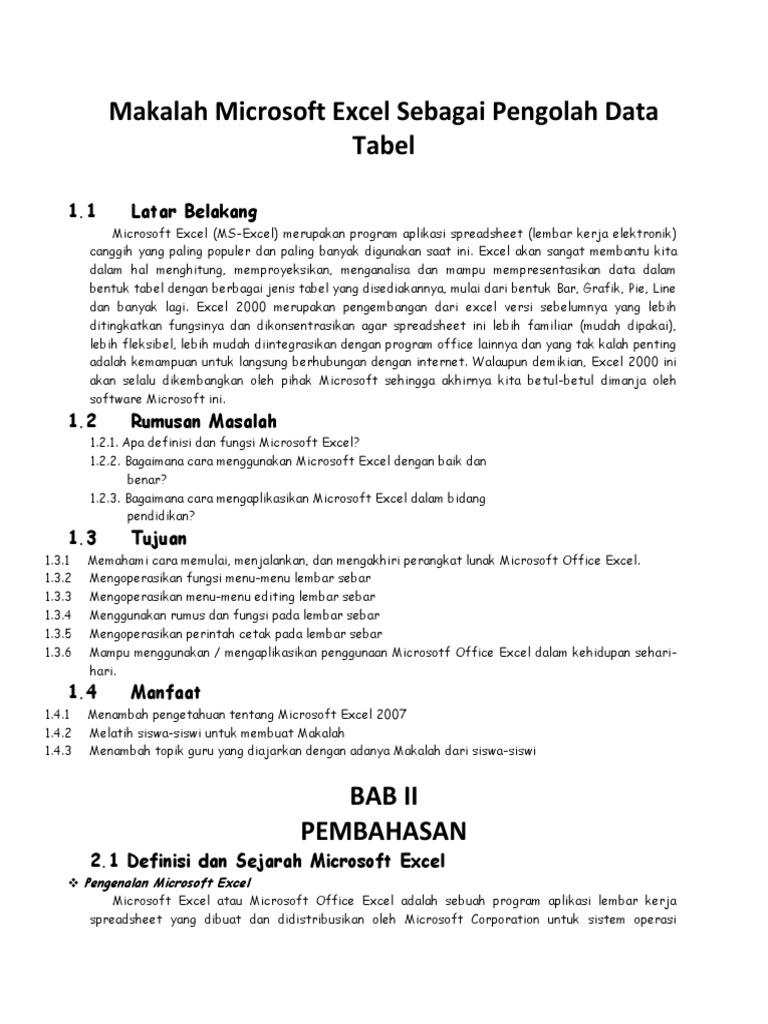 Makalah Microsoft Excel Sebagai Pengolah Data Tabel