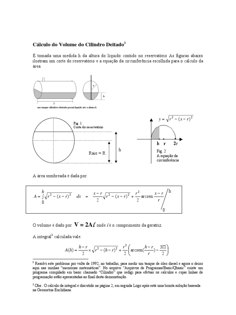 Volume Do Cilindro Deitado Geometria C lculo
