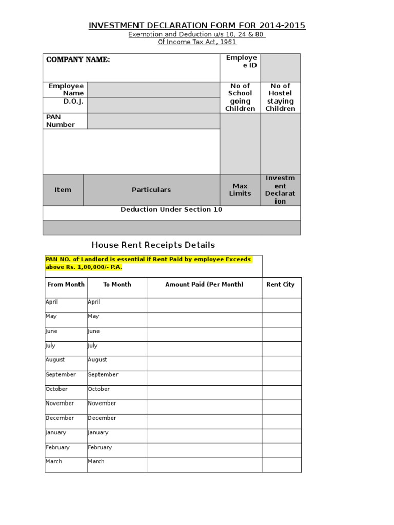 As Per New Budget Technosys - Investment - Declaration Form Fy 2014-15 ...