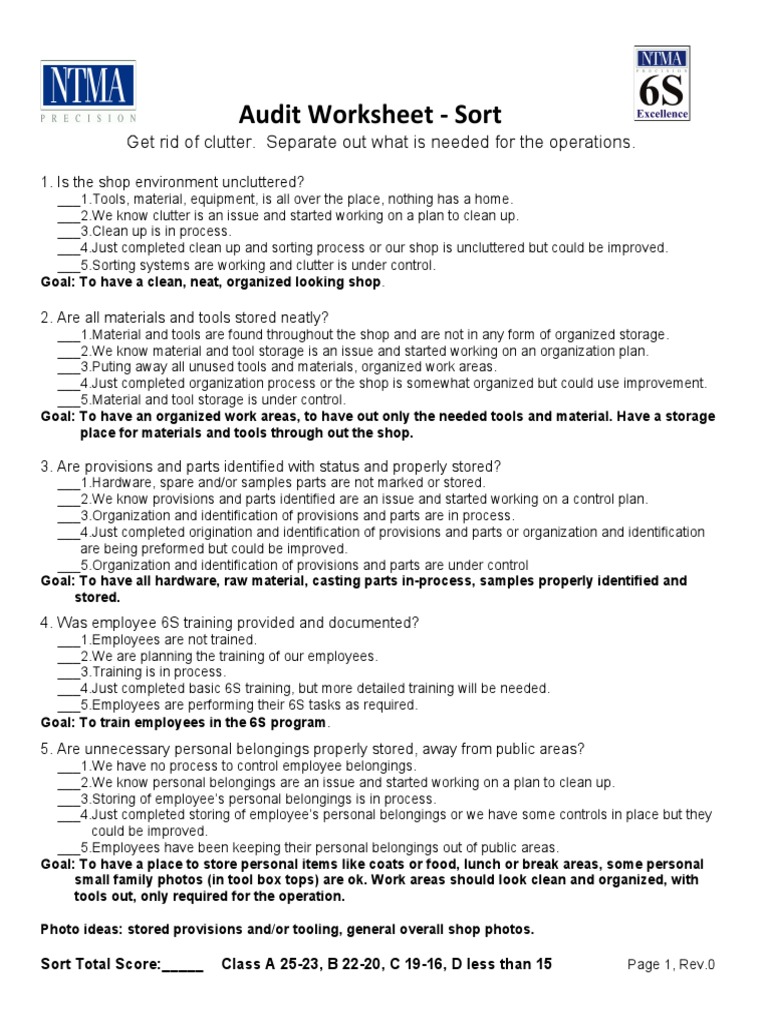 6s worksheet | occupational safety and health administration | audit