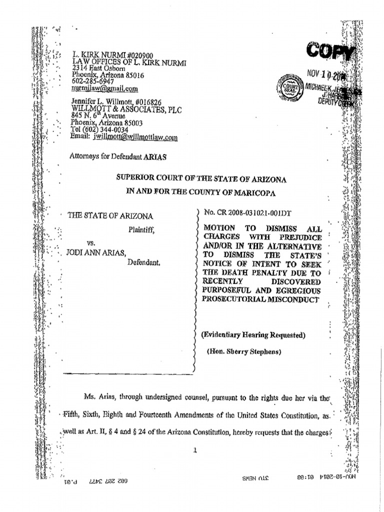 Arias Motion To Dismiss Evidence Tampering PDF