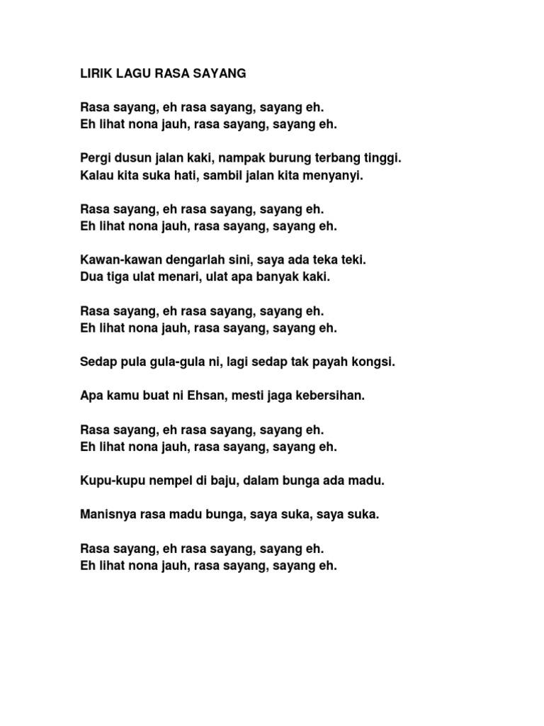 Lirik Lagu Rasa Sayang