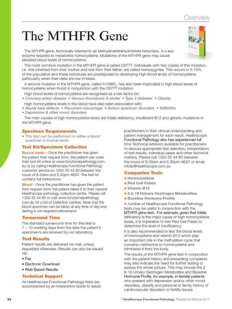 The MTHFR Gene: Specimen Requirements | PDF | Folic Acid | Diet & Nutrition
