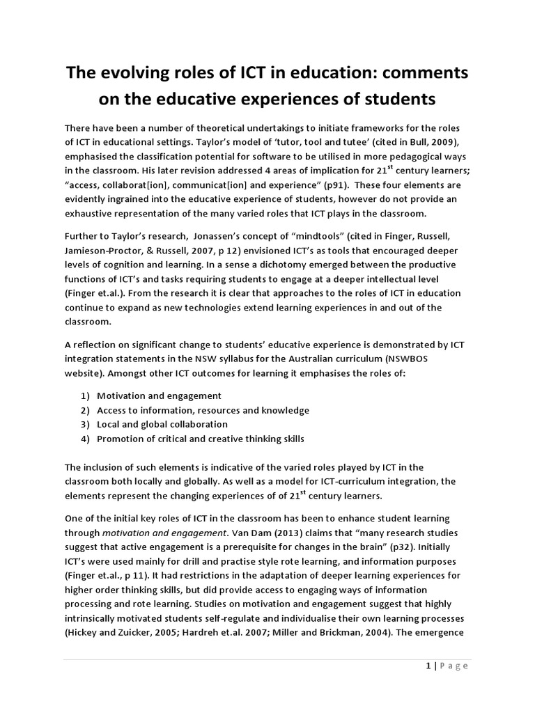 Roles of ICT in Education | PDF | Collaboration | Educational Technology