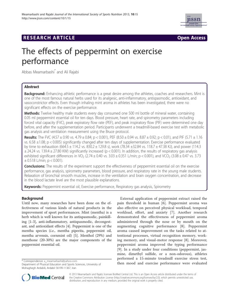 The Effects of Peppermint On Exercise Performance: Researcharticle Open ...