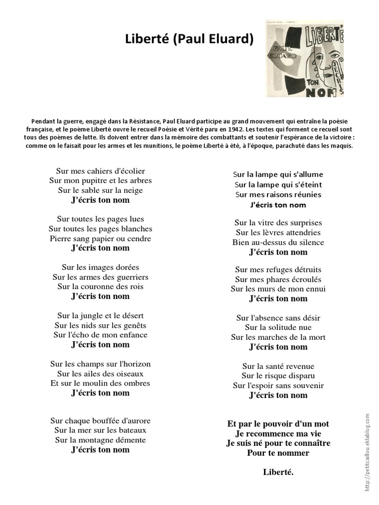 Liberté Paul Eluard Texte Intégral Pdf Paul Éluard- Liberté