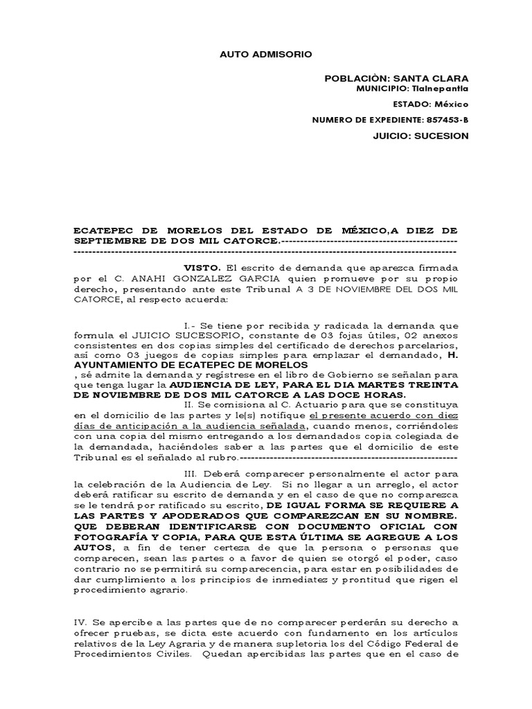 Auto Admisorio | PDF | Demanda judicial | Información del gobierno