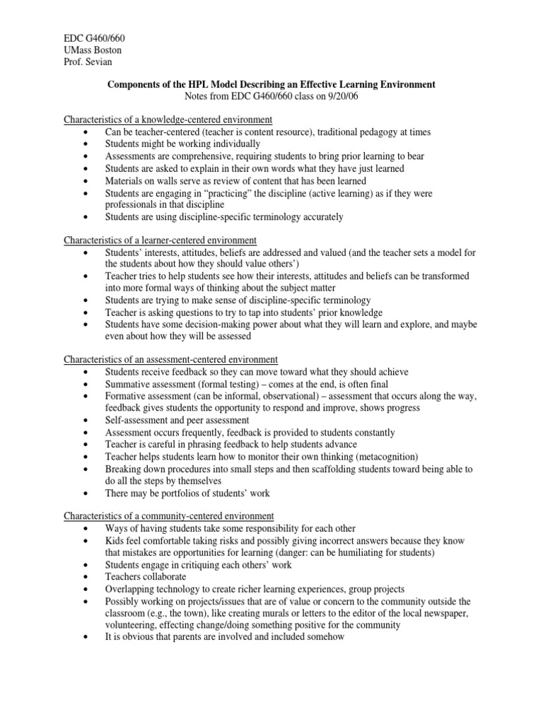 Effective Learning Environments Guide | PDF | Educational Assessment ...