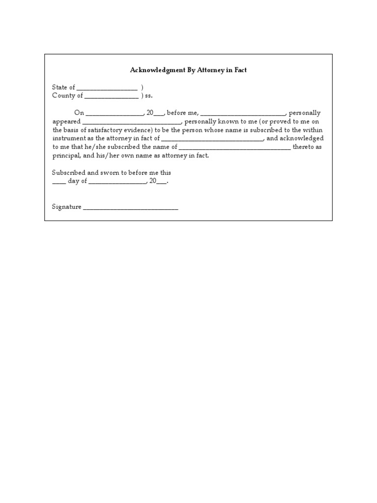Acknowledgment by Attorney in Fact PDF