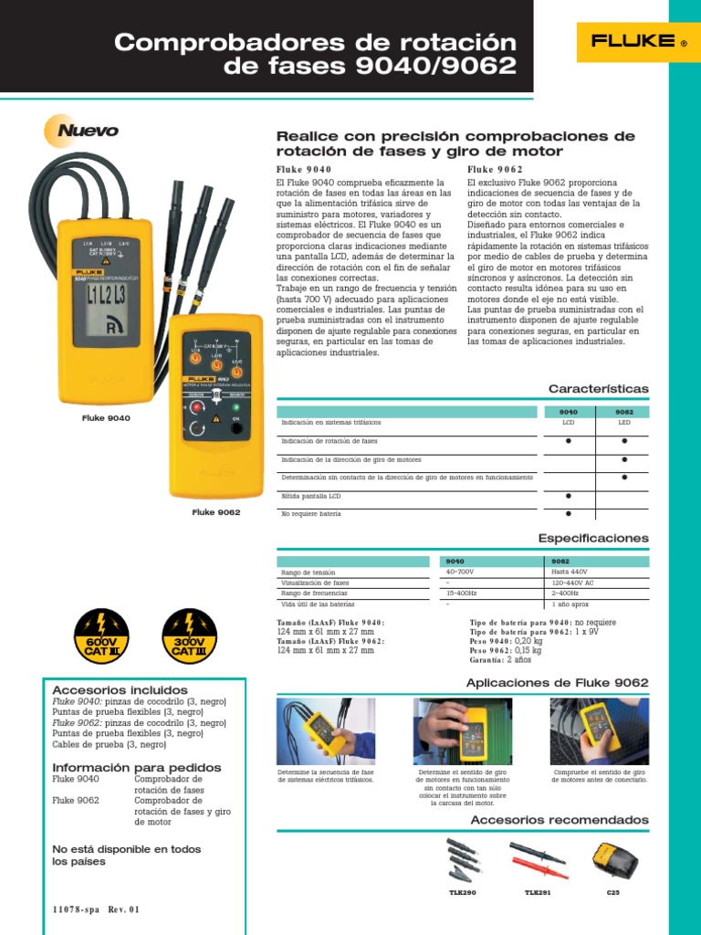 Comprobadores de rotación Fluke 9040/9062 | PDF | Pantalla de cristal ...