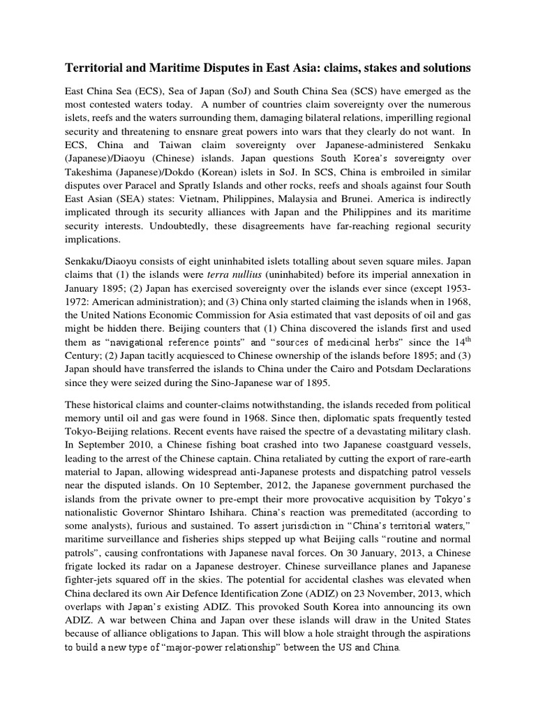 Territorial And Maritime Disputes In East Asia Pdf International