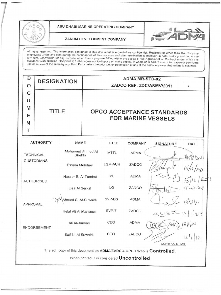 OPCO Acceptance Standards For Marine Vessels PDF | PDF