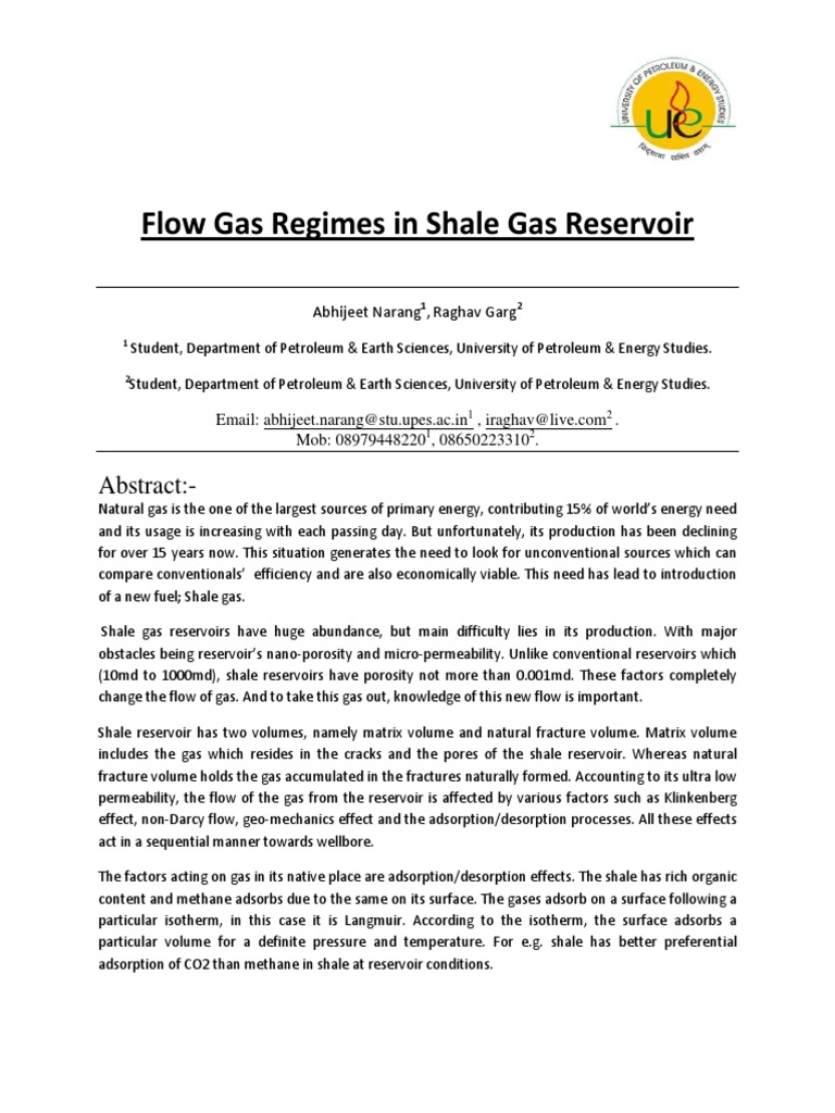 Flow Gas Regimes in Shale Gas Reservoir: Abstract | PDF | Technology ...