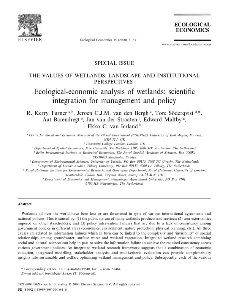 Ecological Economic Analysis of Wetlands | PDF | Wetland | Conservation ...