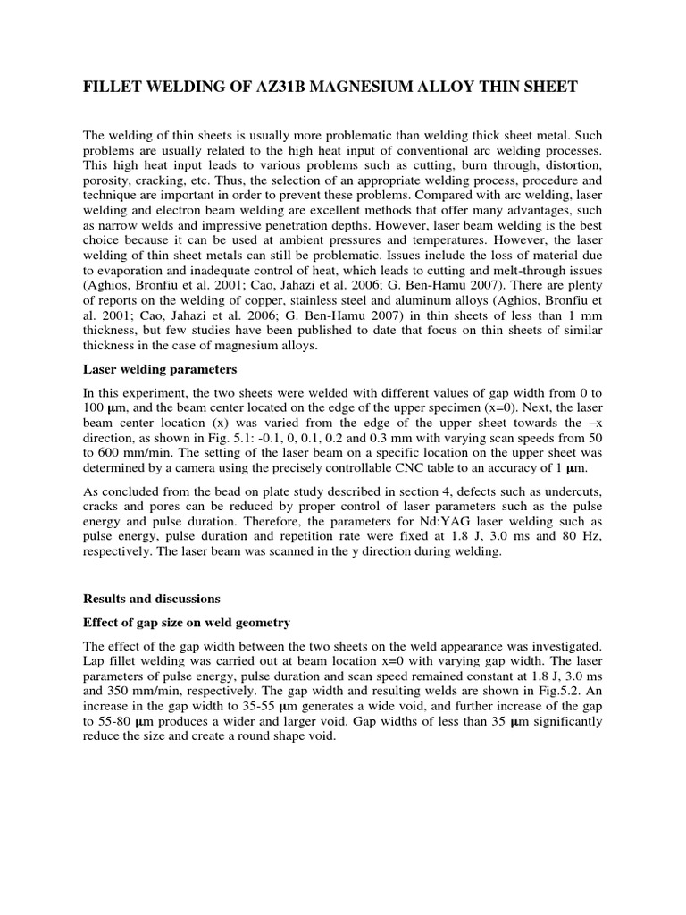 Laser Fillet Welding of AZ31B Magnesium | PDF | Sheet Metal | Welding