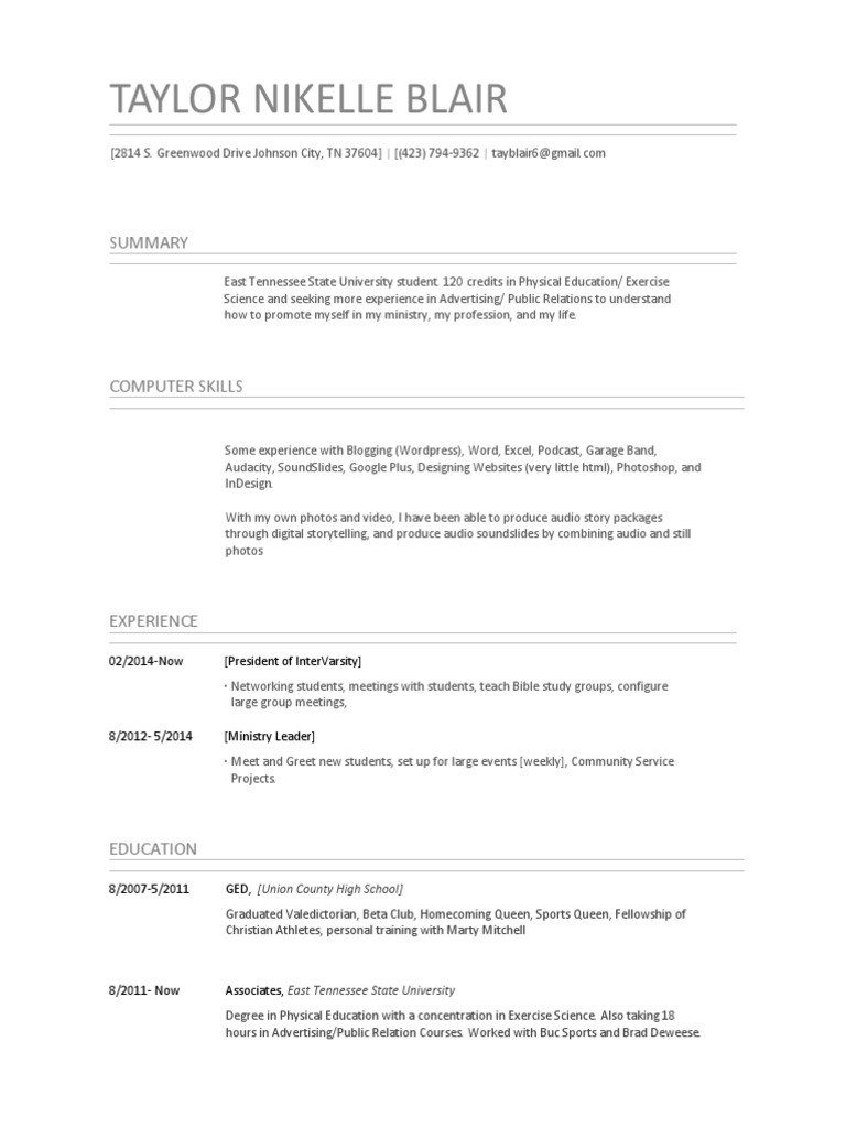 ETSU Student in Exercise Science & PR | PDF | Career & Growth