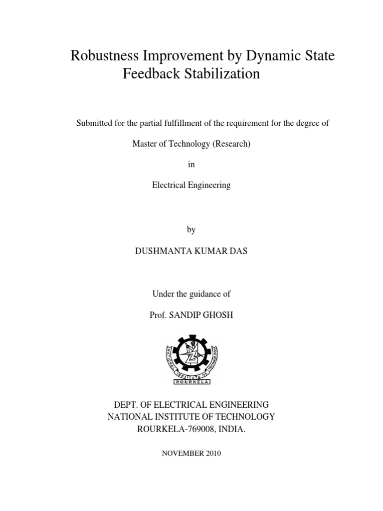 Robustness Improvement by Dynamic State Feedback Stabilization Thesis ...