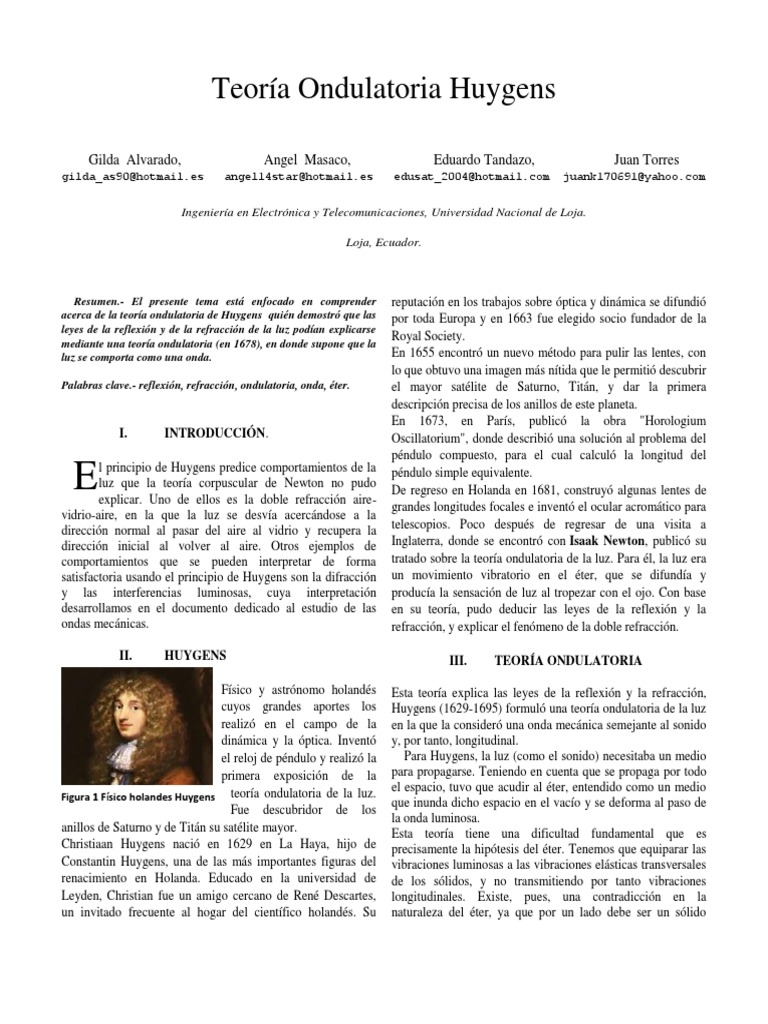 Teoría Ondulatoria Huygens Light Waves