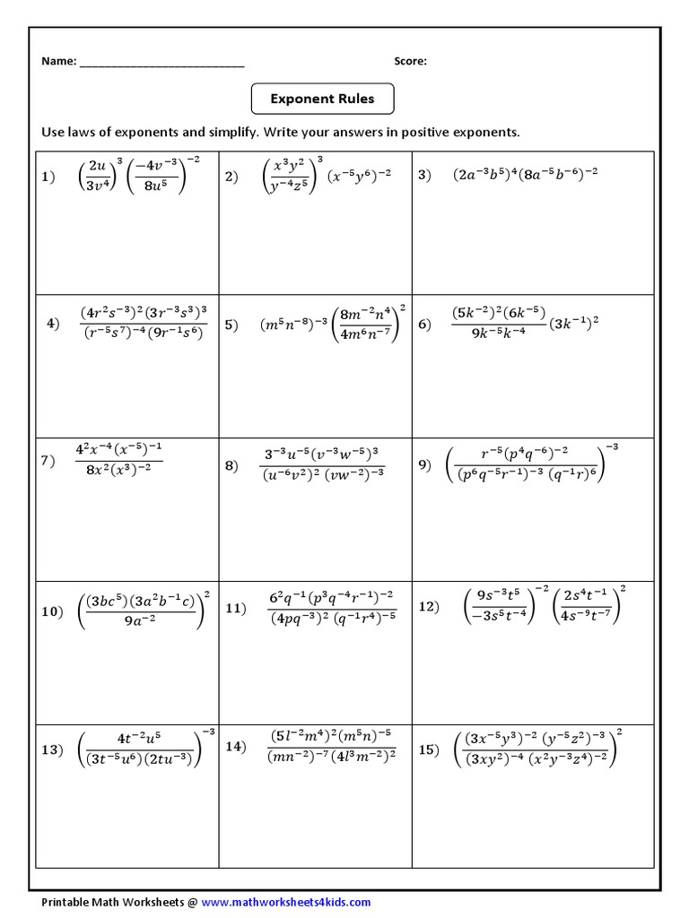 Exponent Rules Worksheet Answer Key Mathworksheets4kids Daily Math