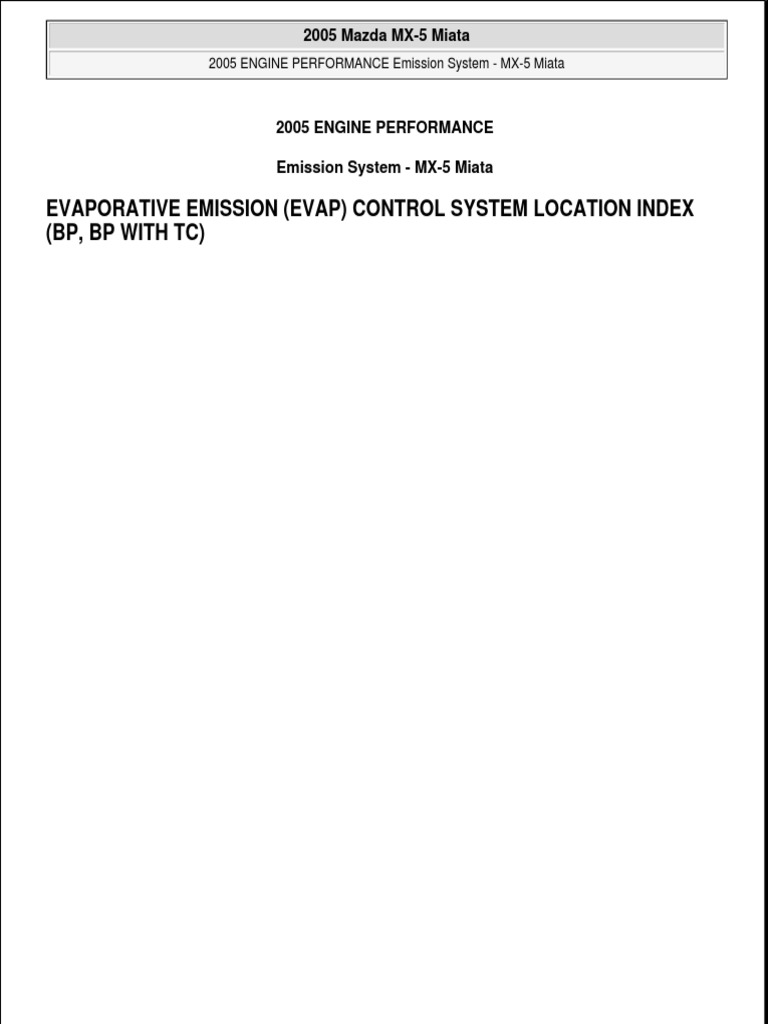 Evaporative Emission (Evap) Control System Location Index (BP, BP With