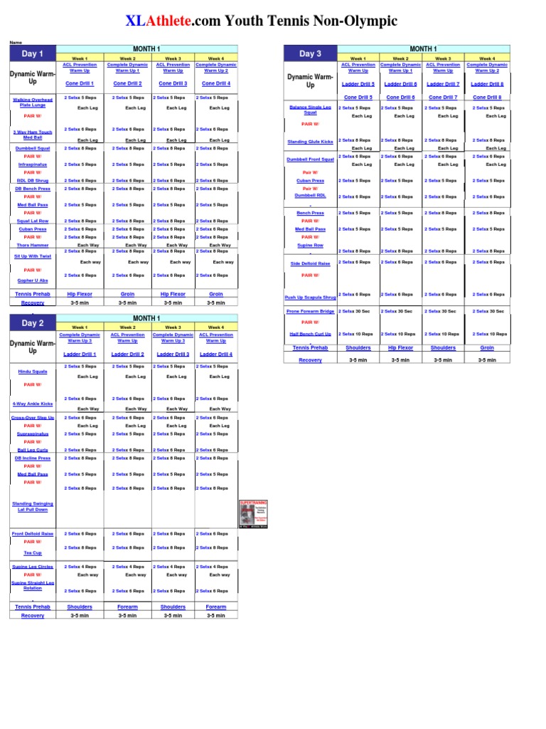 Workout Sheet Tennis Youth Strength Training 1400855222156 | Limbs