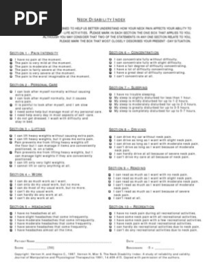 Neck disability index questionnaire