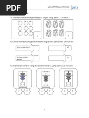 Soalan Ujian Matematik Kertas 1 Kssr Tahun 1