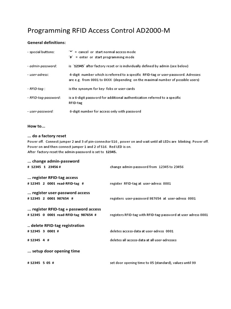 Manual Ad2000M Rfid Control Access PDF