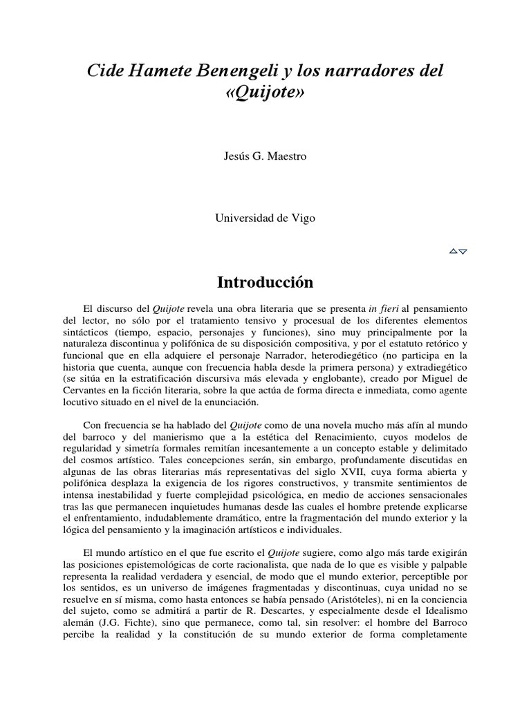 Cide Hamete Benengeli en el Quijote | PDF | Don Quijote | Miguel De ...