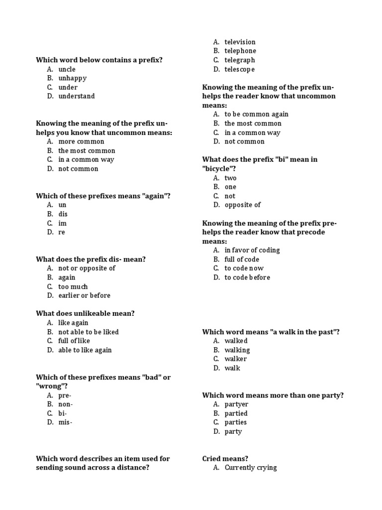 Prefix Test Linguistics Grammar