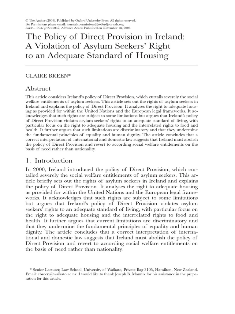 Breen C IJRL 2008 Direct Provision | PDF | European Convention On Human ...