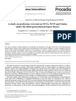 A Study On Preference Reversal On WTA, WTP and Choice Under The Third Generation Prospect Theory