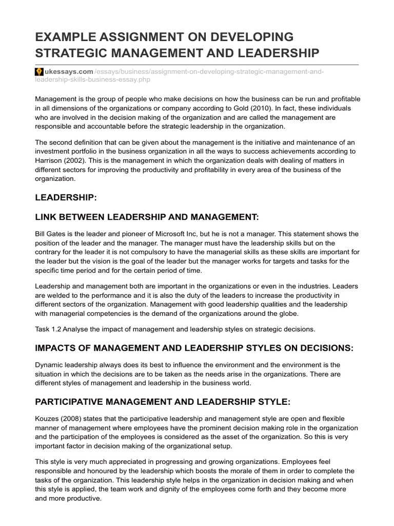 principles of management and leadership assignment