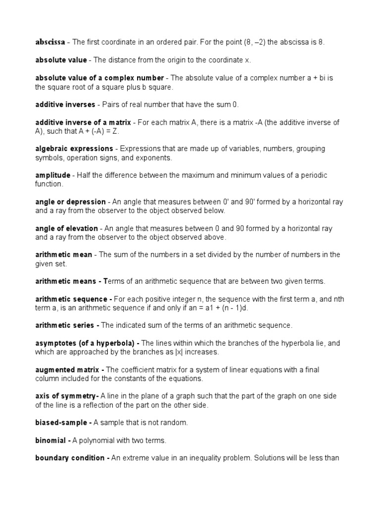 Mathematical Terms and Definitions | PDF | Polynomial | Function ...