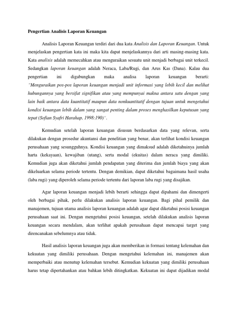 Pengertian Analisis Laporan Keuangan