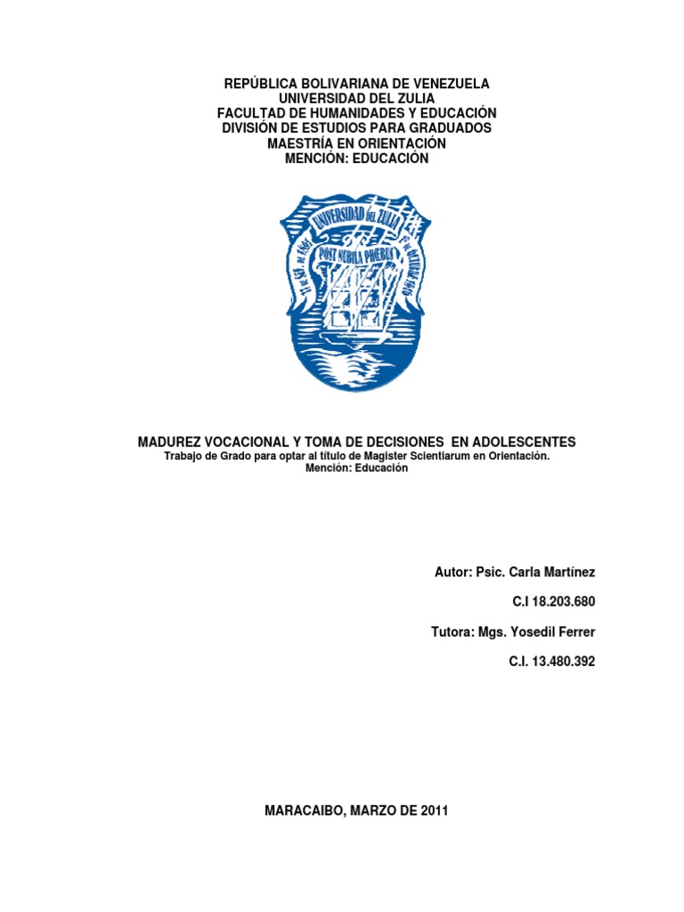 Madurez Vocacional en Adolescentes | PDF | Juventud | Toma de decisiones
