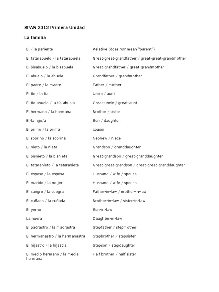 Spanish Family Vocabulary Guide | PDF | Godparent | Family