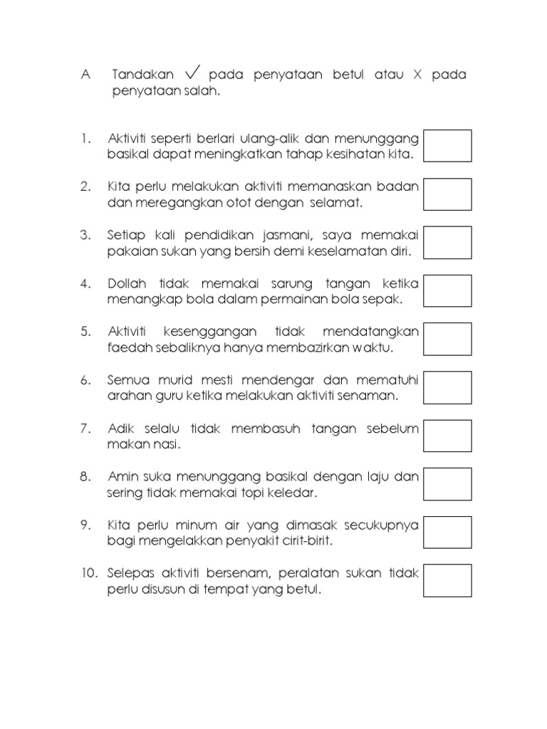 Soalan Penilaian Pendidikan Jasmani Tahun 2 Kssr Pdf