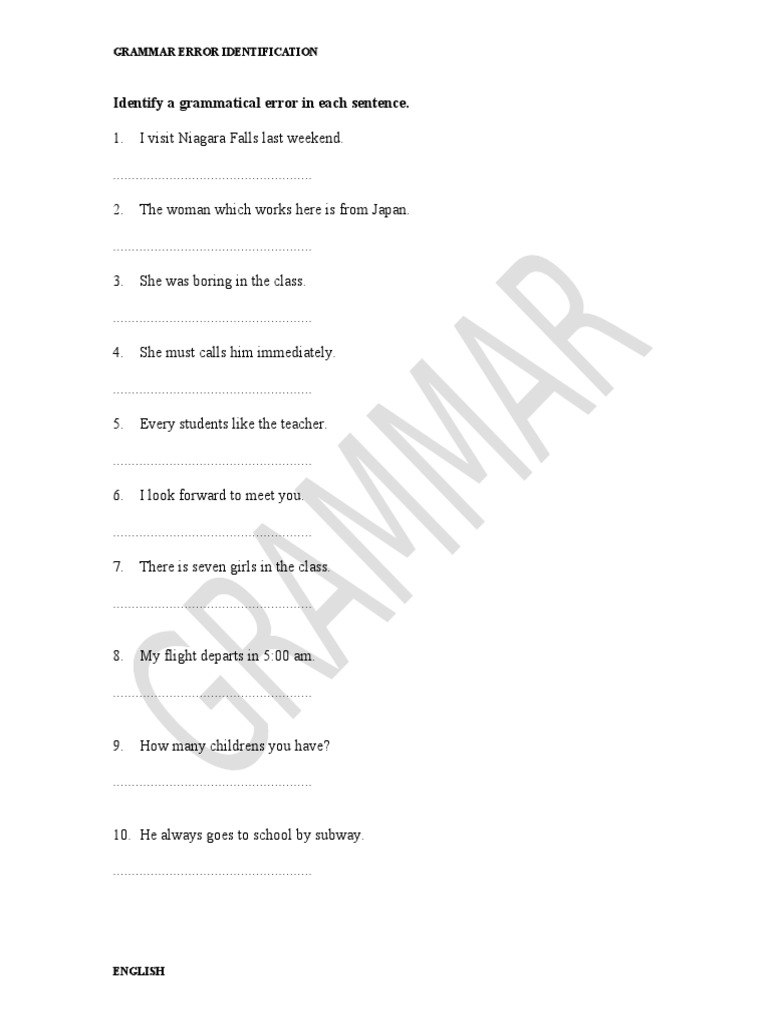 Grammatical Error Identification Guide | PDF
