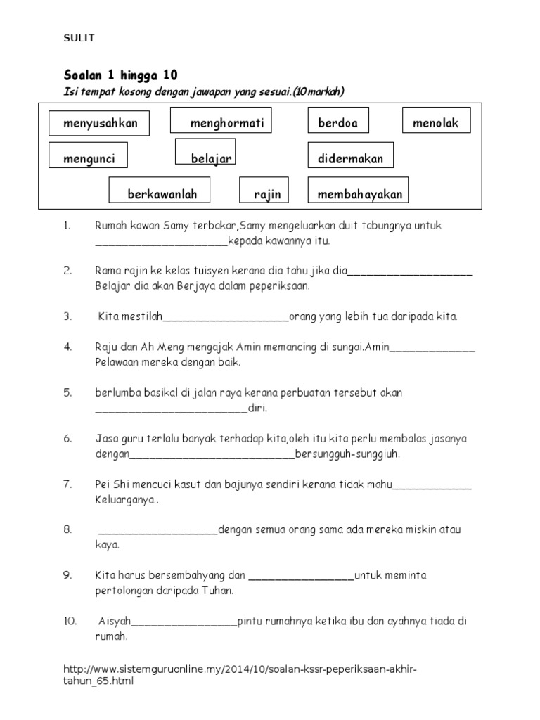 Kssr Latihan Pendidikan Moral Tahun 2