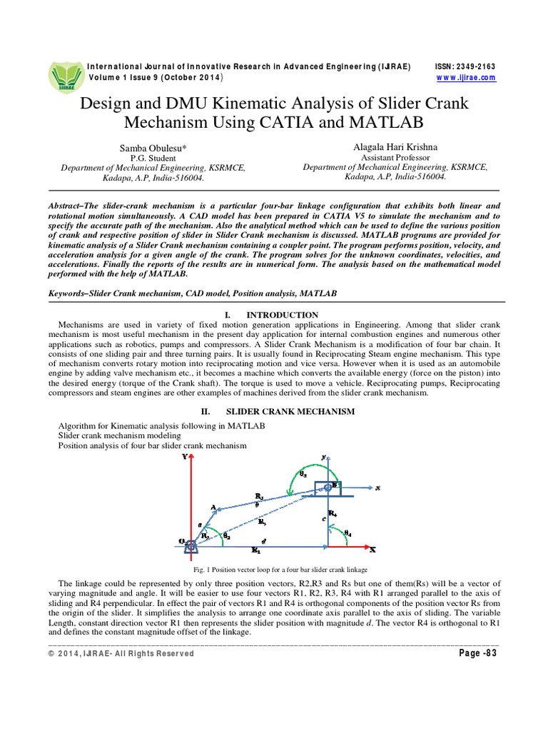 IJIRAEDesign and DMU Kinematic Analysis of Slider Crank Mechanism
