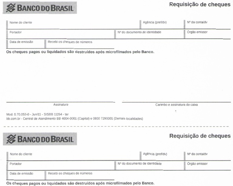 Requisição de Cheques do Banco do Brasil | PDF