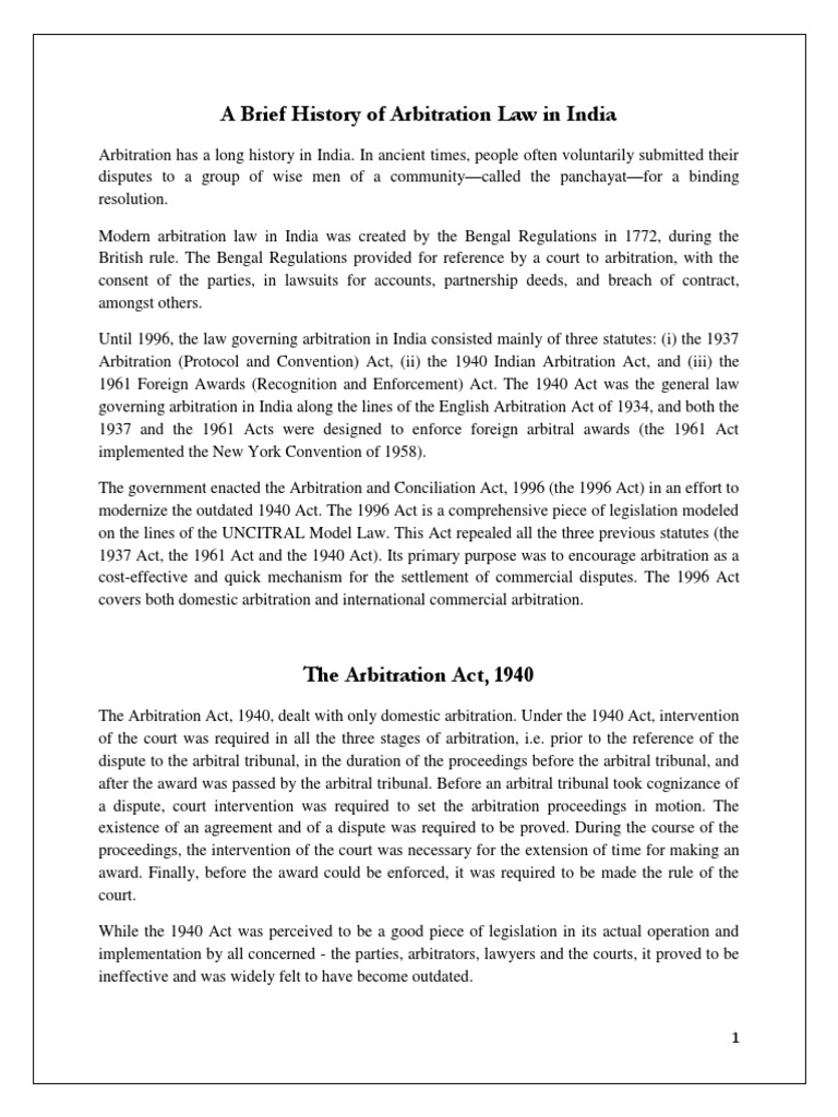 History of Arbitration Law in India | PDF | Arbitration | Arbitral Tribunal