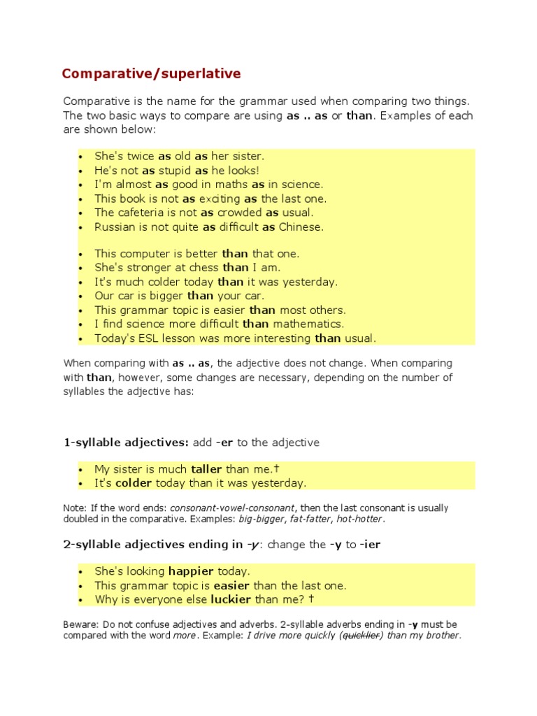 Comparative and Superlative Grammar Guide | PDF | Adjective | Onomastics