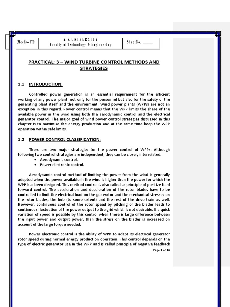 Wind Turbine Control Strategies | PDF | Wind Power | Stall (Fluid ...