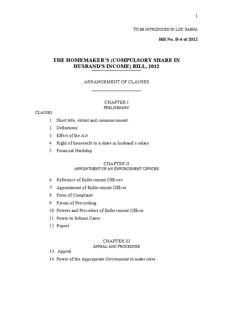Homemaker's Bill | PDF | Convention On The Elimination Of All Forms Of  Discrimination Against Women | Housewife