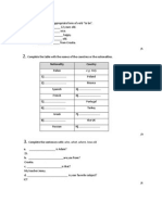 Fill in the blanks with verbs and complete sentences about personal info