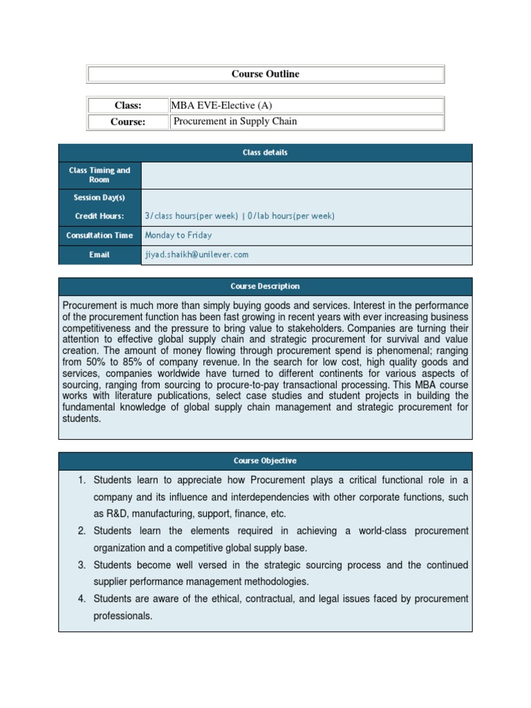 Procurement in Supply Chain Course Outline | PDF | Procurement | Supply ...