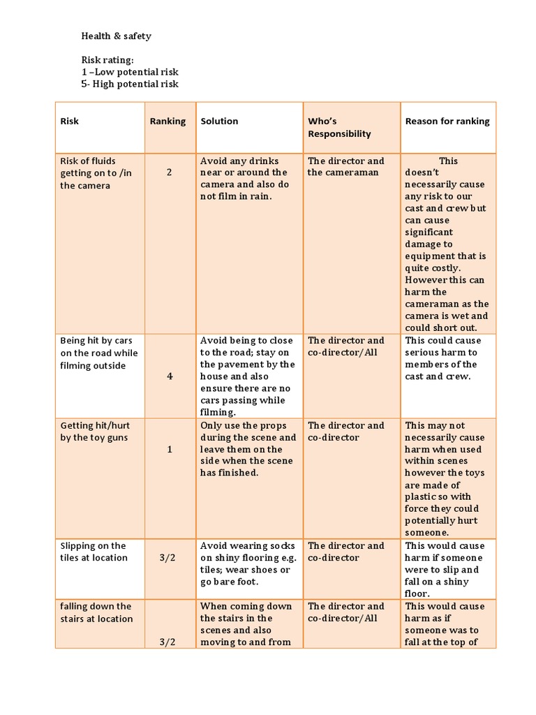 Risk Ranking for Filming Safety | PDF
