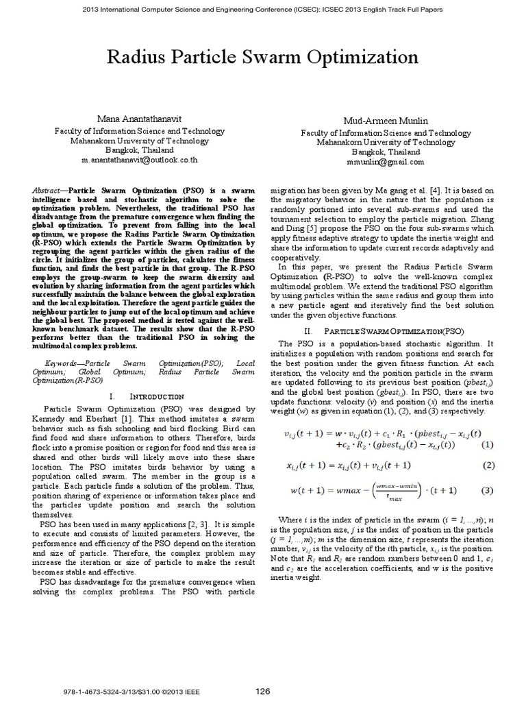 Radius Particle Swarm Optimization | PDF | Technology & Engineering